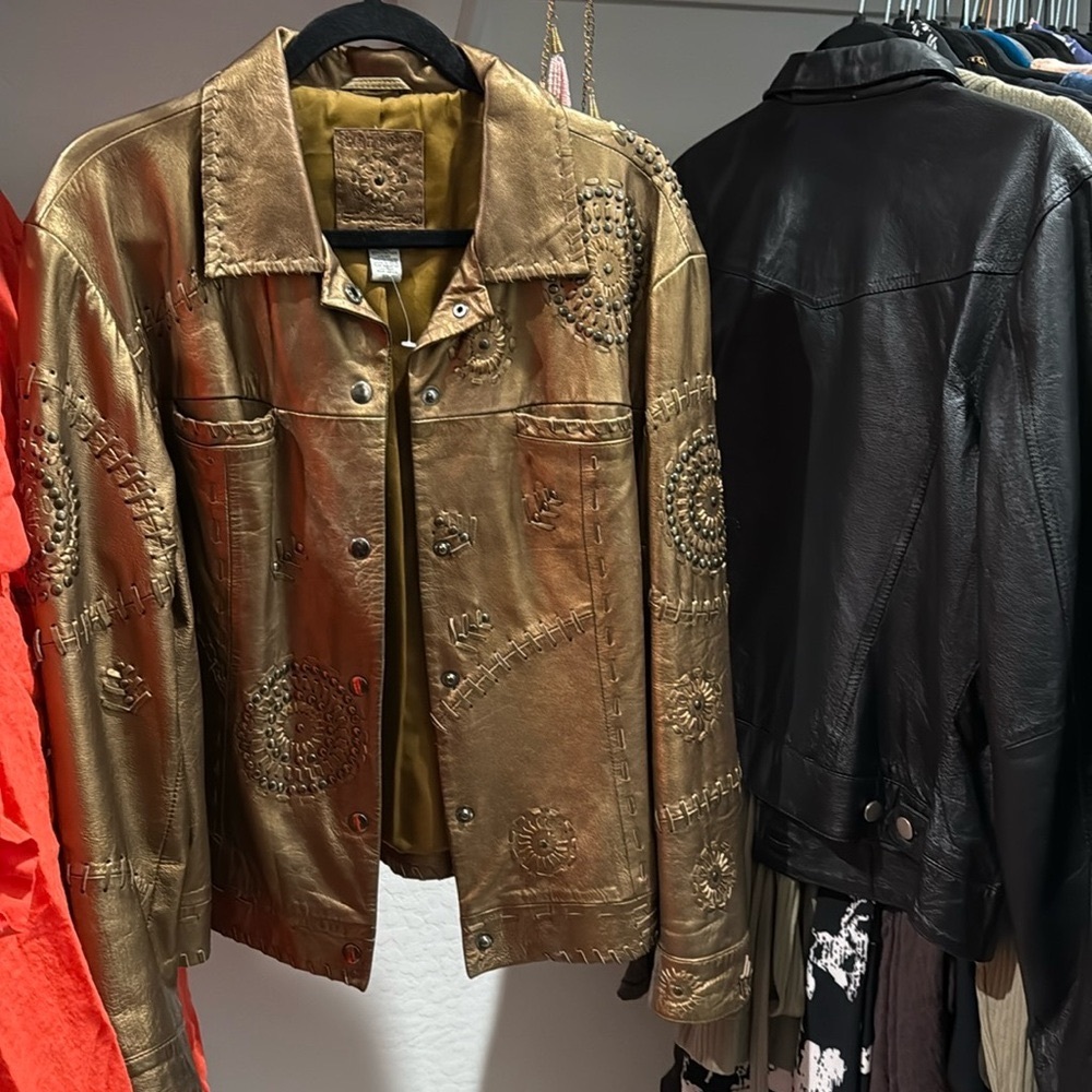 Vtg Chicos Design Womens Jacket Limited Edition Leather Bronze Whipstitch